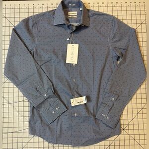 NWT Lucky Brand Stretch Men’s S (14-14.5/32-33) Blue-White Checkered Slim Fit